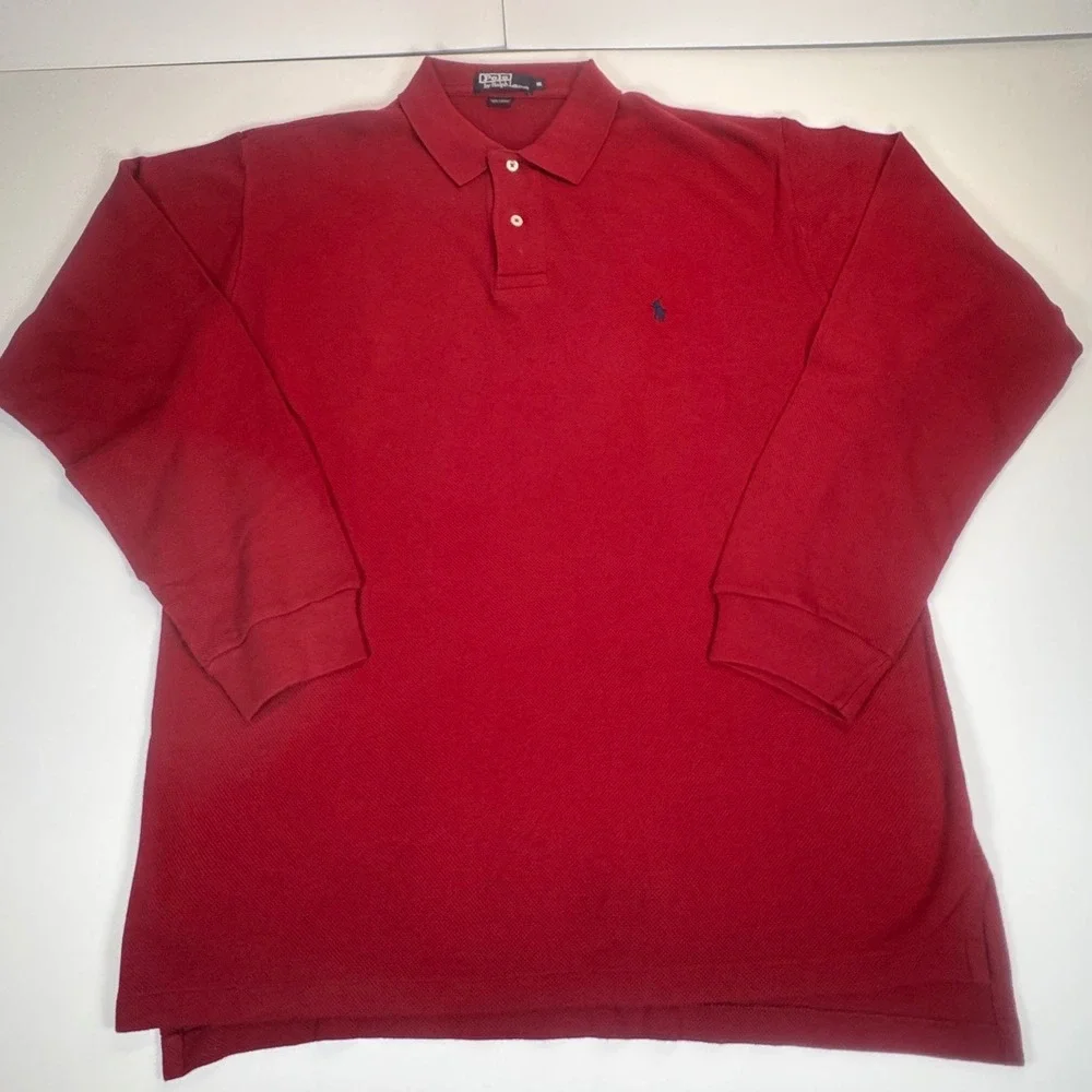 Polo Ralph Lauren Mens XL Red Long Sleeve Pique Cotton Polo Shirt Blue Pony Logo